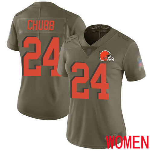 Cleveland Browns Nick Chubb Women Olive Limited Jersey #24 NFL Football 2017 Salute To Service->women nfl jersey->Women Jersey